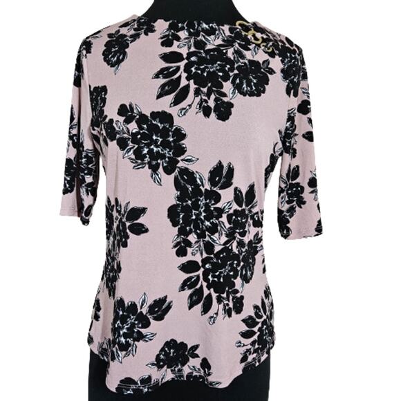 Adrienne Vittadini Tops - Pink and Black Floral Short Sleeve Blouse Size Small